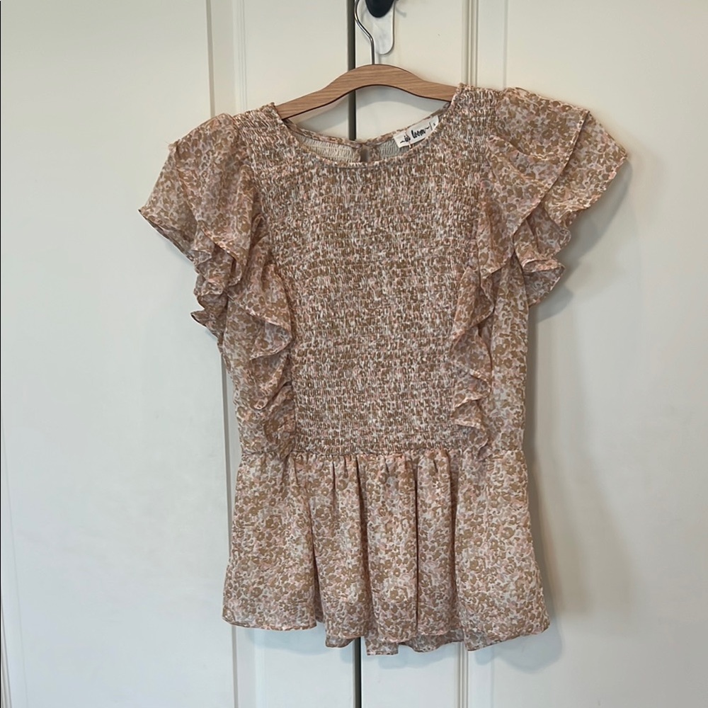 In Bloom Brown Smocked Peplum Blouse